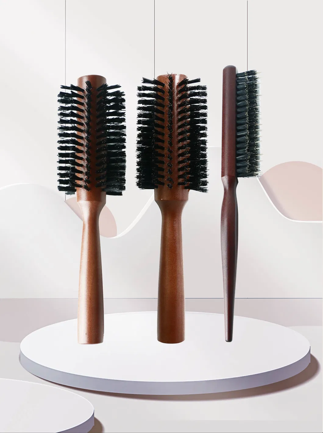 Professional Salon Wooden Round Small Size Rolling with Boar Bristle Straightener Hair Brush