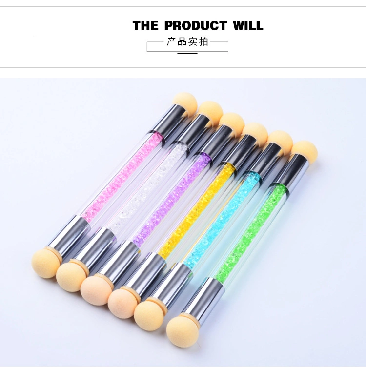 Double Side Shading Effect Sharp Round Nail Blooming Pen Nail Sponge Brush Plastic Acrylic Handle Artificial Nail Brush