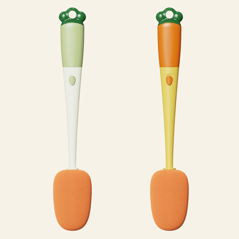 Multifunctional Cup Brush Carrot Shape 3-in-1 Long Handle Sponge Bottle Cleaner Mi22949