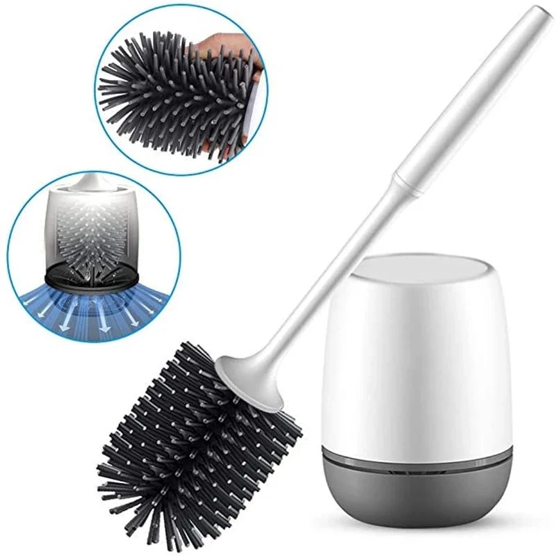 TPR Silicone Head Bathroom Accessories Toilet Brush Quick Drain Wall Mount or Floor Standing Wc Cleaning Brush