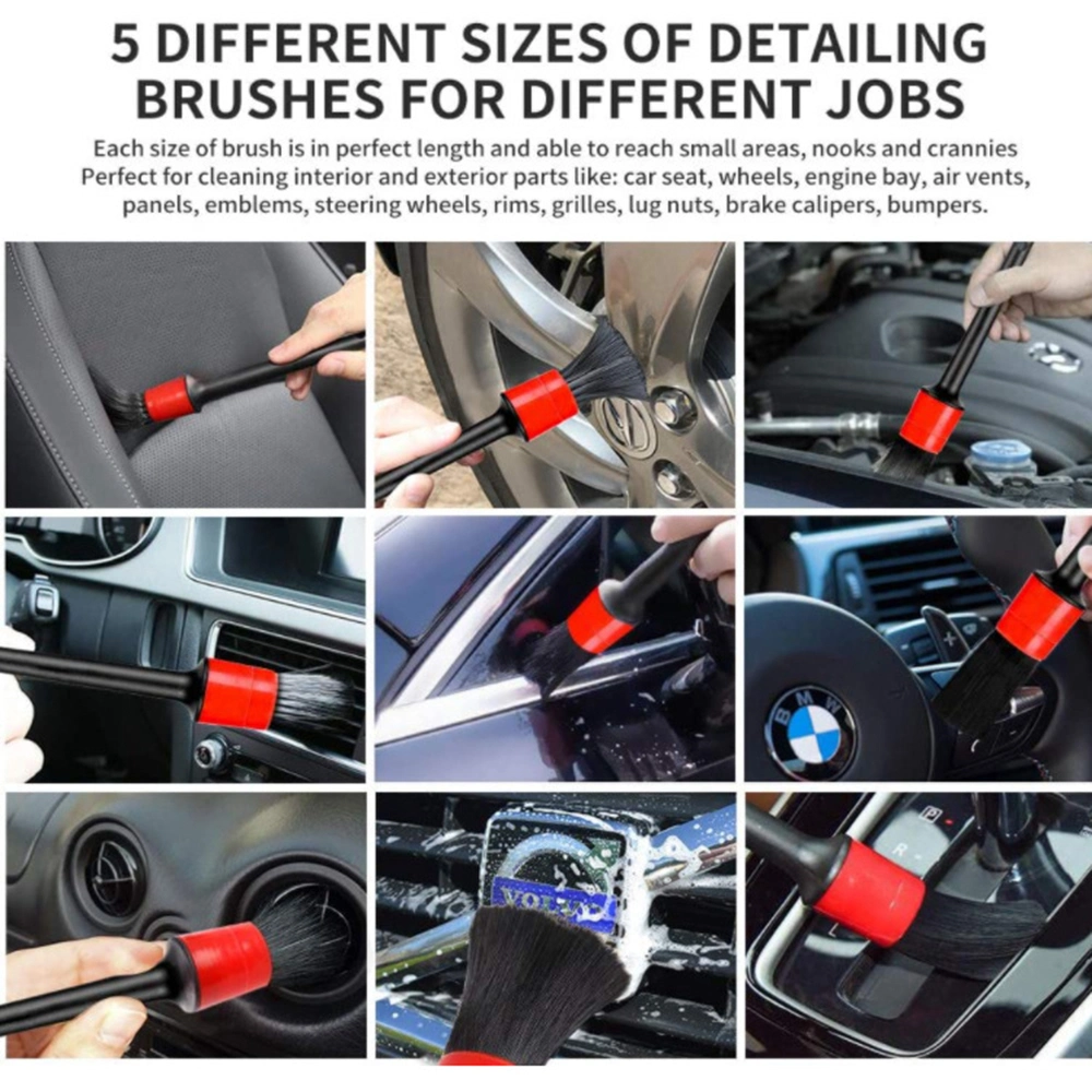 Perfect Different Sizes Automotive Washing Interior Cleaning Brushes Kit 5 Pieces Car Detailing Brush Set