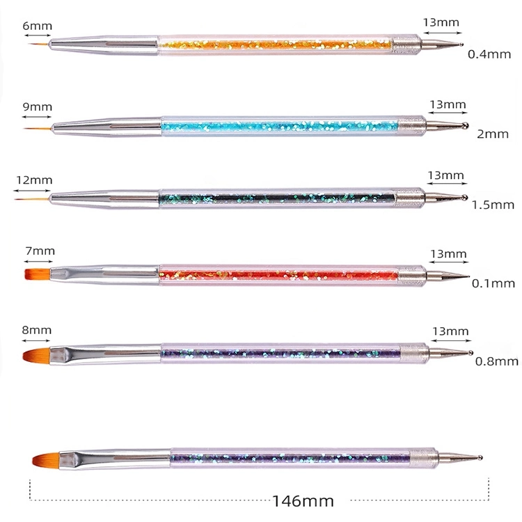 Private Label 5PCS Nail Salon Nail Art Brushes Set Japanese Double End Crystal Pen Drawing Pen Liner Brush with PVC Bag