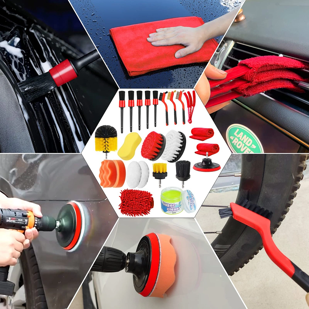 Custom Auto Detailing Brush Set Auto Boars Hair Detailing Brushes Set Car Detailing Drill Brush Kit