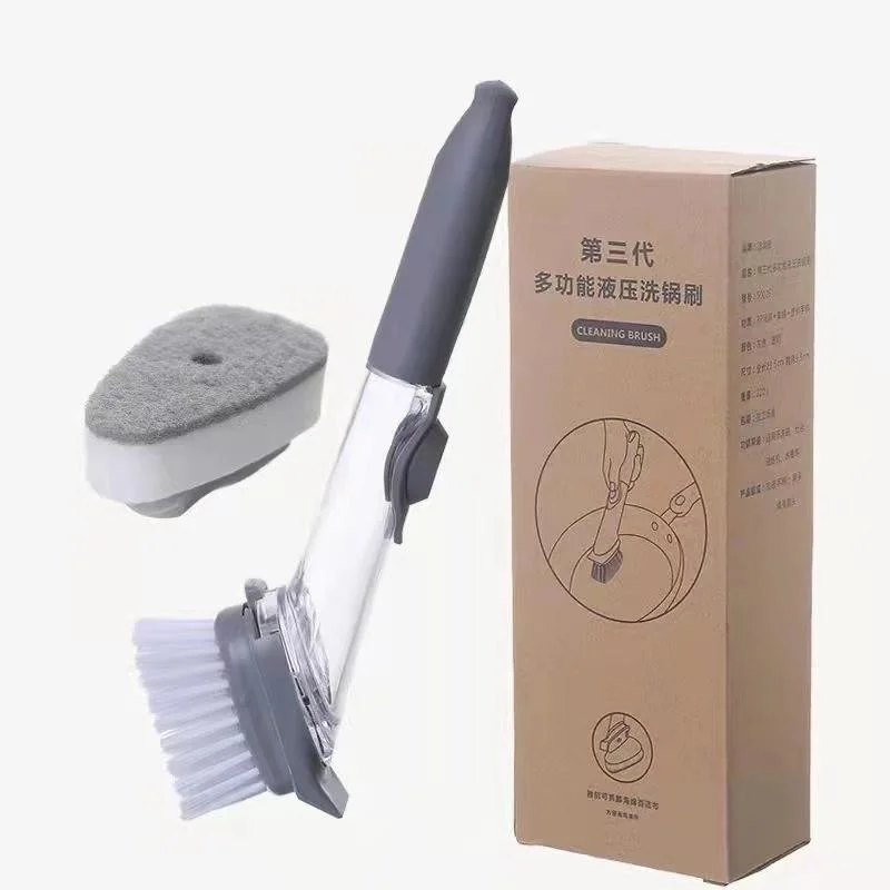 Kitchen Cleaning Products Automatic Liquid Dispenser Brush Long Handle Dishwashing Sponge Cleaner Kitchen Dishwashing Brush