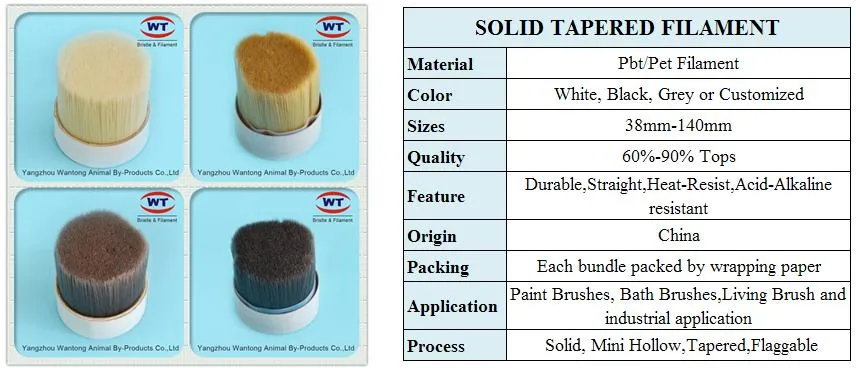 High Imitation Synthetic White Boiled Bristle Pet PBT Hollow Solid Mixed Tapered Paint Brush Filaments