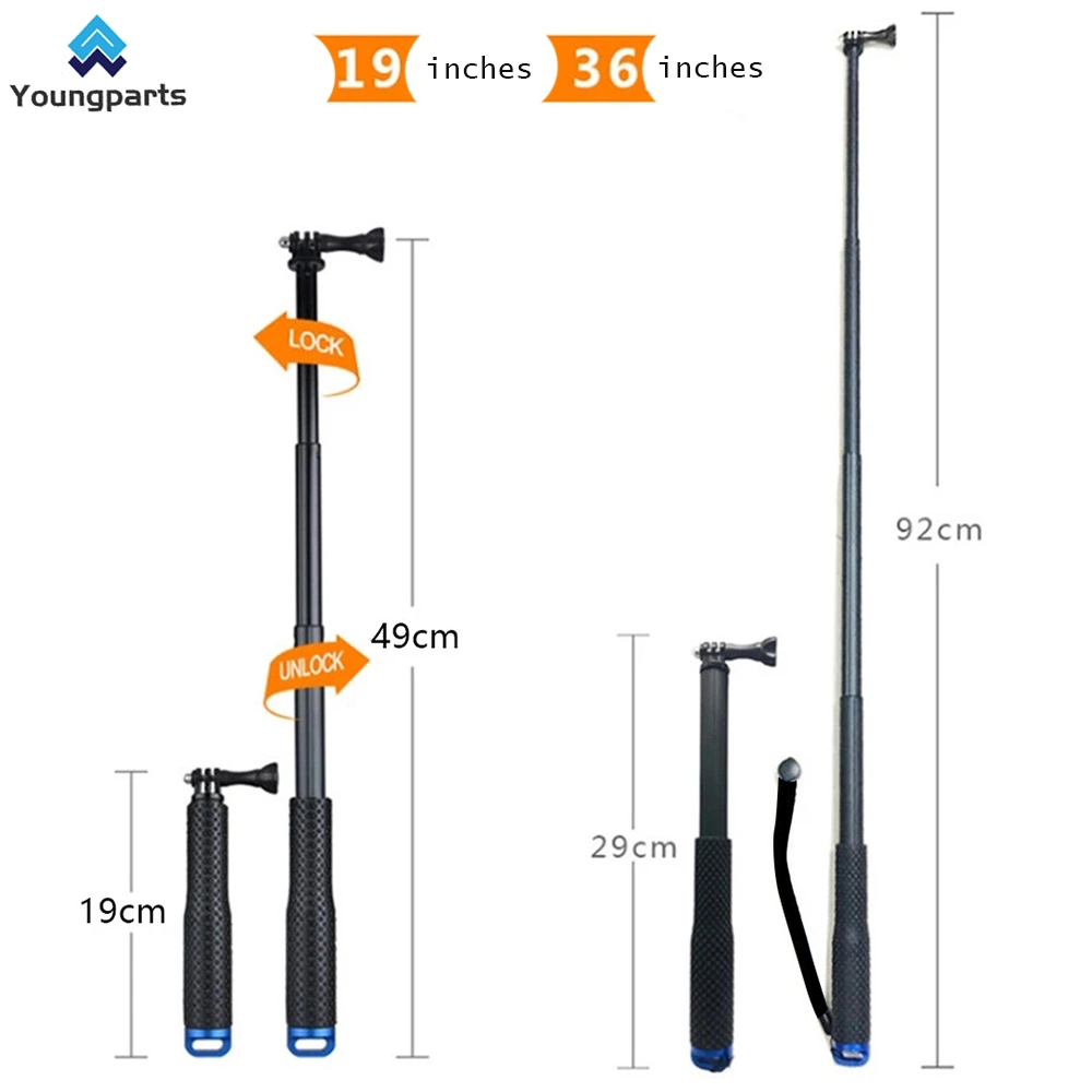 Extendable Aluminum Selfie Stick Monopod Hand-Held Adjustable Telescopic Extension Pole for Gopro Hero (2018) Hero 10 9 8 7 6 5 4