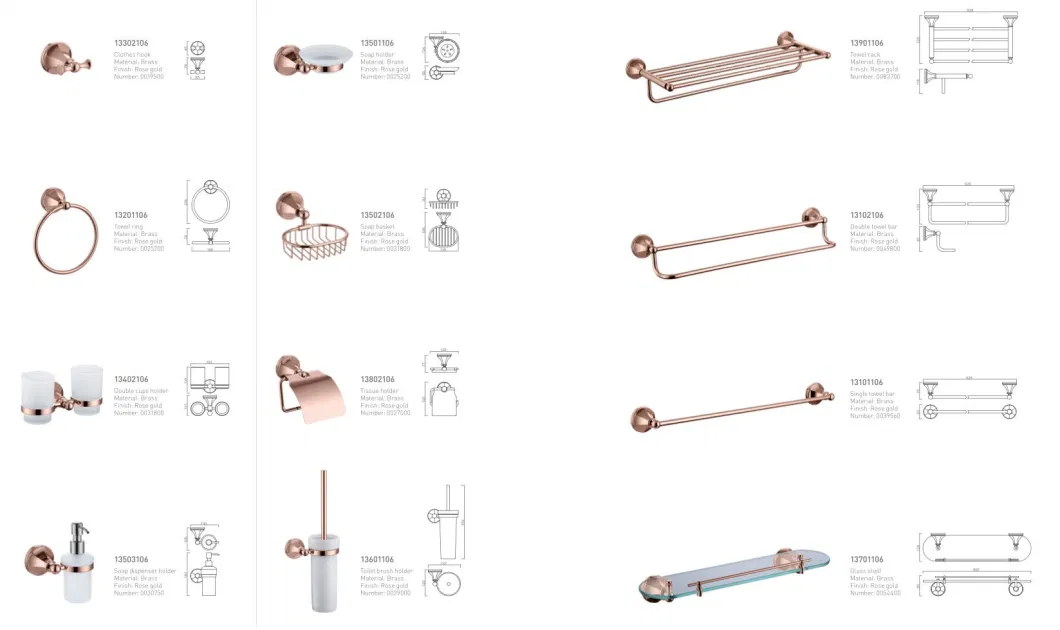 Ortonbath Pentagonal Base Zinc Ss Bathroom Hardware Set Rose Gold Toilet Paper Holder, Towel Ring Bathroom Accessories Wall Mtoilet Brush Wall Mount