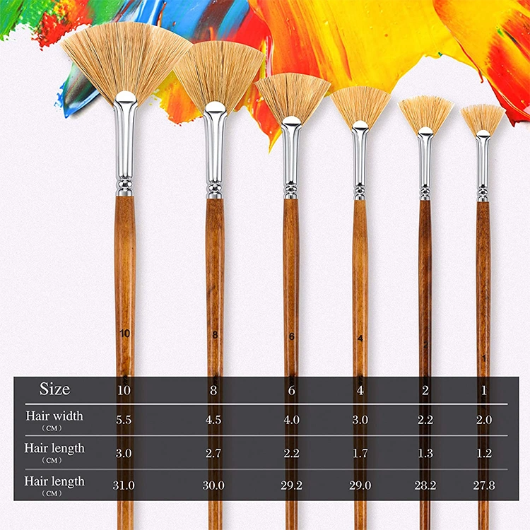 Acrylic Brushes for Adults/Children Art Supplies 6PCS Stiff Hog Bristle Art Brushes