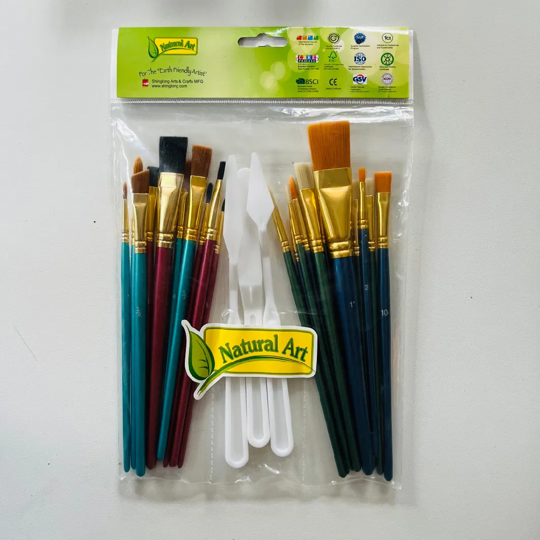 Craft Paint Brush Starter Kit 25PCS Assorted Sizes, Plastic Handle and Wood Handle Suit