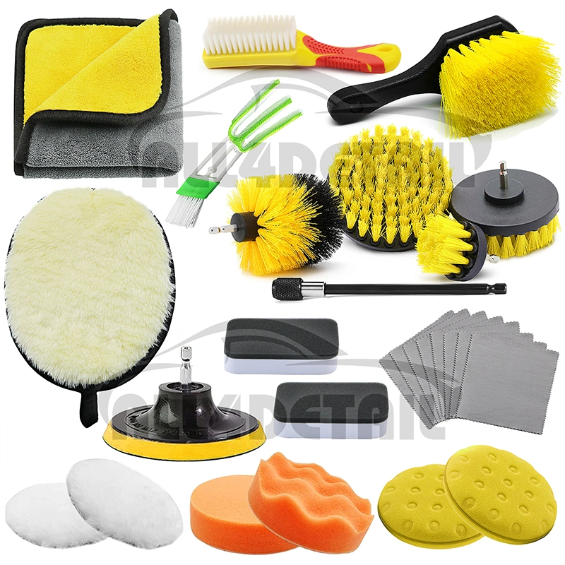 28PCS Car Detailing Kit Interior Detailing Kit Yellow Detail Drill Brush Cleaning Tools Set