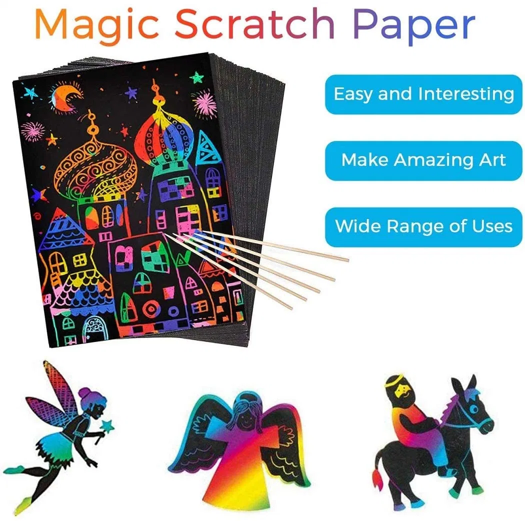 Creative Magic Color Paper Rainbow Sketch Scratch Art Painting Book for Kids Drawing Book Set Joyful Painting Toy