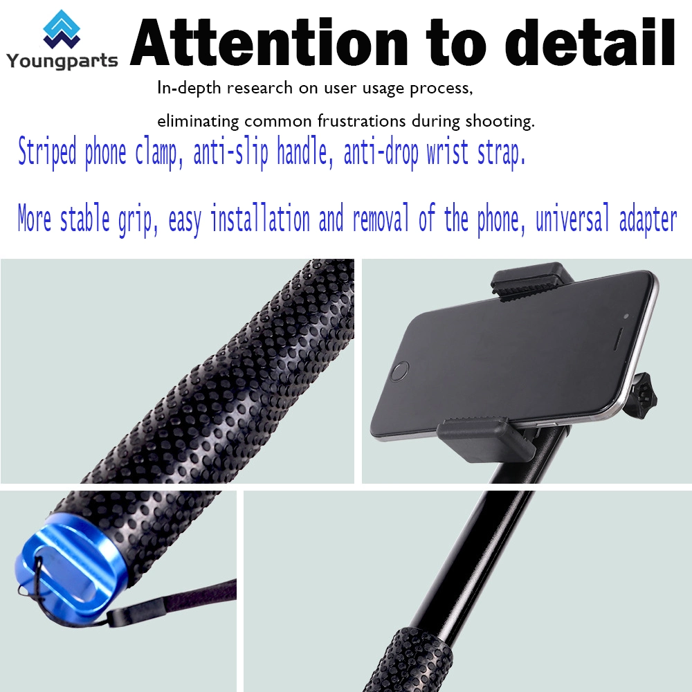 Extendable Aluminum Selfie Stick Monopod Hand-Held Adjustable Telescopic Extension Pole for Gopro Hero (2018) Hero 10 9 8 7 6 5 4