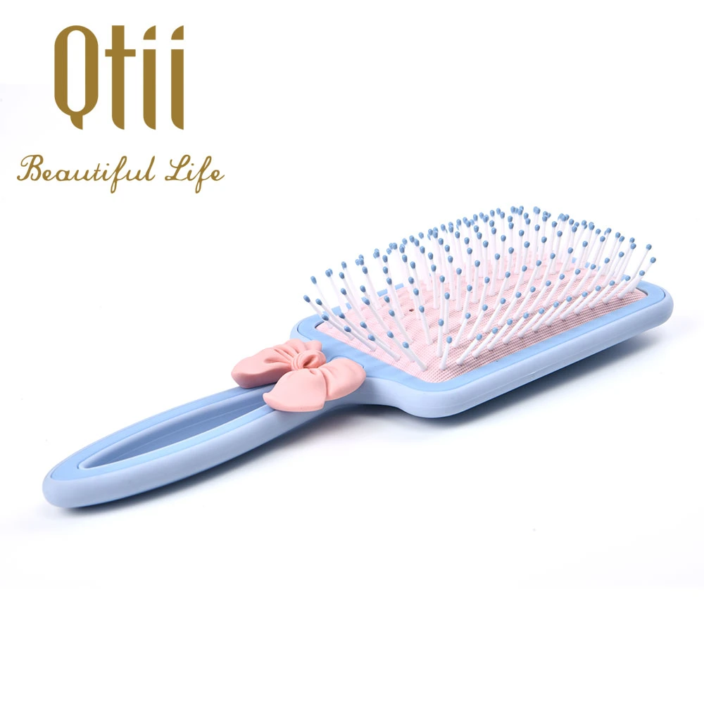 New Mold Paddle Shape Air Cushion Massage Hair Brush with Soft Touch Paint and with Bow Decoration