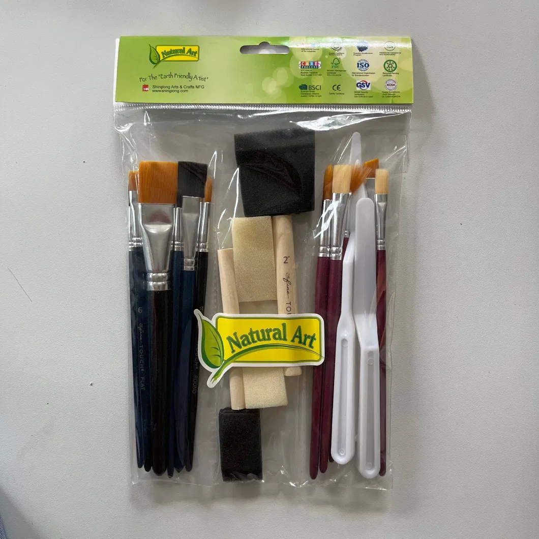 Craft Paint Brush Starter Kit 25PCS Assorted Sizes, Plastic Handle and Wood Handle Suit