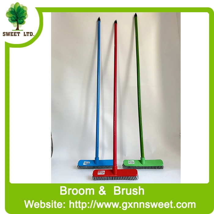 Hard Fiber Brush Push Brush Plastic Broom Brush for Outdoor Floor Clean Sweepers with Wooden Broom Handle Mop Stick Wood Stick Long Handle