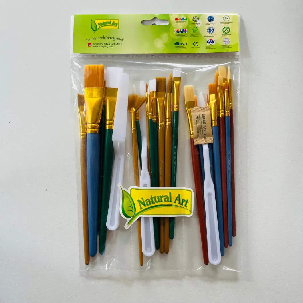 Craft Paint Brush Starter Kit 25PCS Assorted Sizes, Plastic Handle and Wood Handle Suit