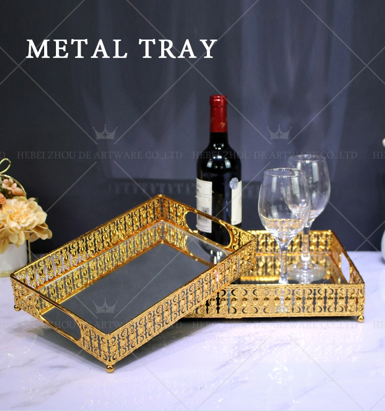 Wholesale Gold Metal Glass Mirrored Trays for Wedding Home Decor