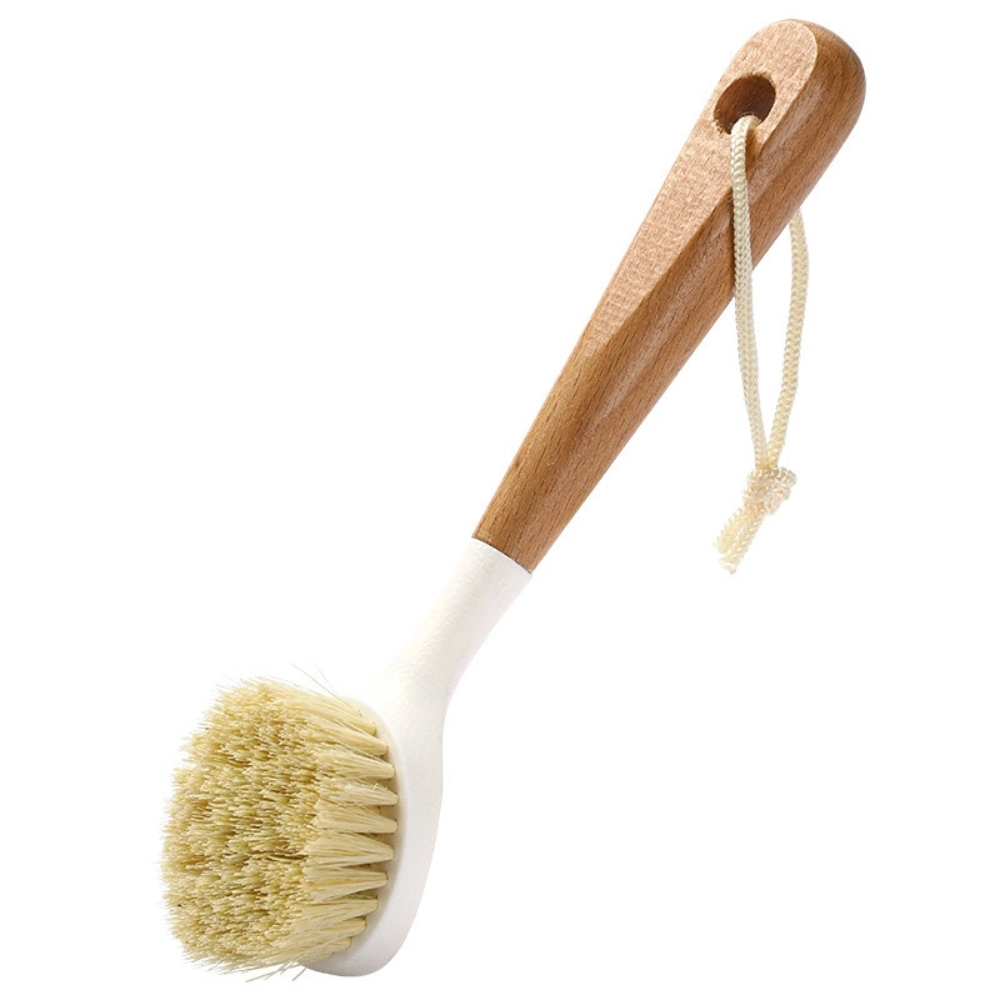 Kitchen Sink Brush with Hanging Rope for Skillet Pan Bristles Dish Scrubber Long Wooden Bl23191