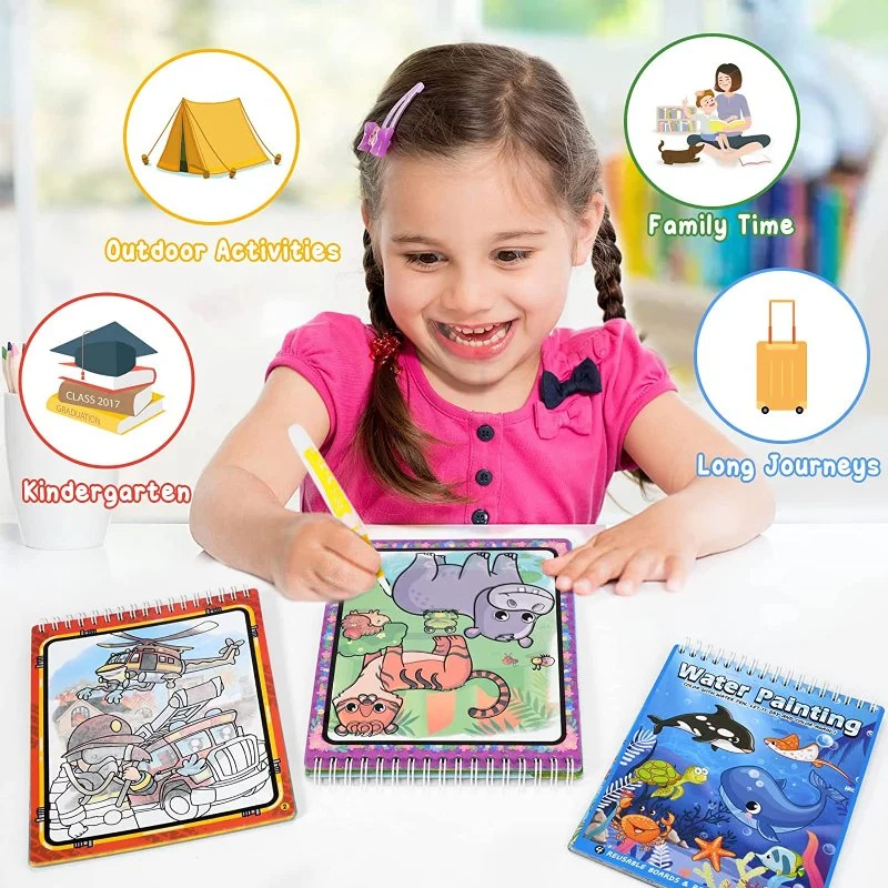 Water Painting Book Magic Paint with Water Activity Pad No Mess Reusable Educational Doodle Drawing Toys for Kid Toddlers