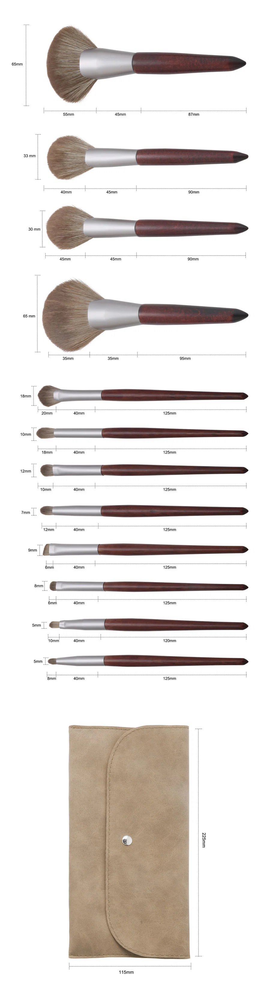 12PCS Set Wood Color ABS Plastic Handle Vegan High Quality Synthetic Hair Makeup Brush Beauty Tools