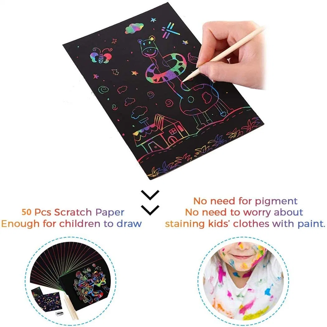 Creative Magic Color Paper Rainbow Sketch Scratch Art Painting Book for Kids Drawing Book Set Joyful Painting Toy