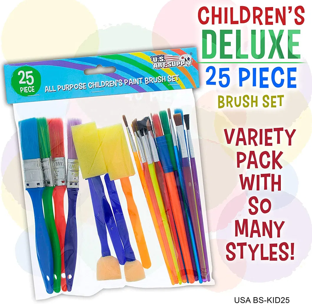 25-Piece Children&prime;s All Purpose Paint Brush Set - Artist Variety Value Pack 6 Types Flat Round Brush