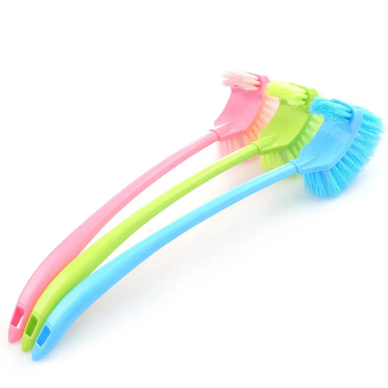 Plastic Bent Long Handle Double - Headed Toilet Bathroom Dead - End Cleaning Brush