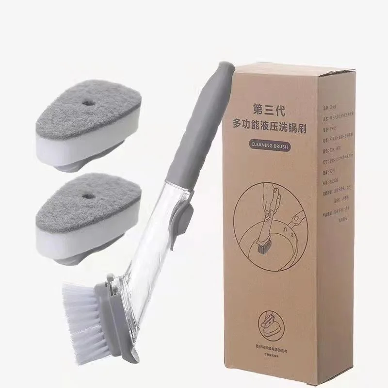 Kitchen Cleaning Products Automatic Liquid Dispenser Brush Long Handle Dishwashing Sponge Cleaner Kitchen Dishwashing Brush