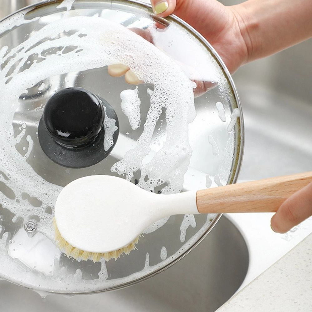 Kitchen Sink Brush with Hanging Rope for Skillet Pan Bristles Dish Scrubber Long Wooden Bl23191