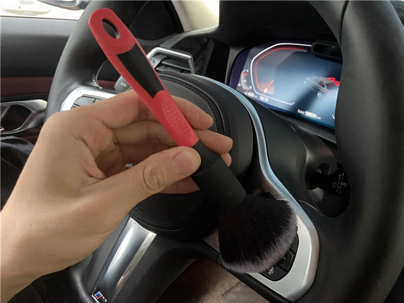 Red Rubber Handle 18/28cm Car Detailing Brushes Dense Soft Hair for Interior Gently Removing Dirt &amp; Dust