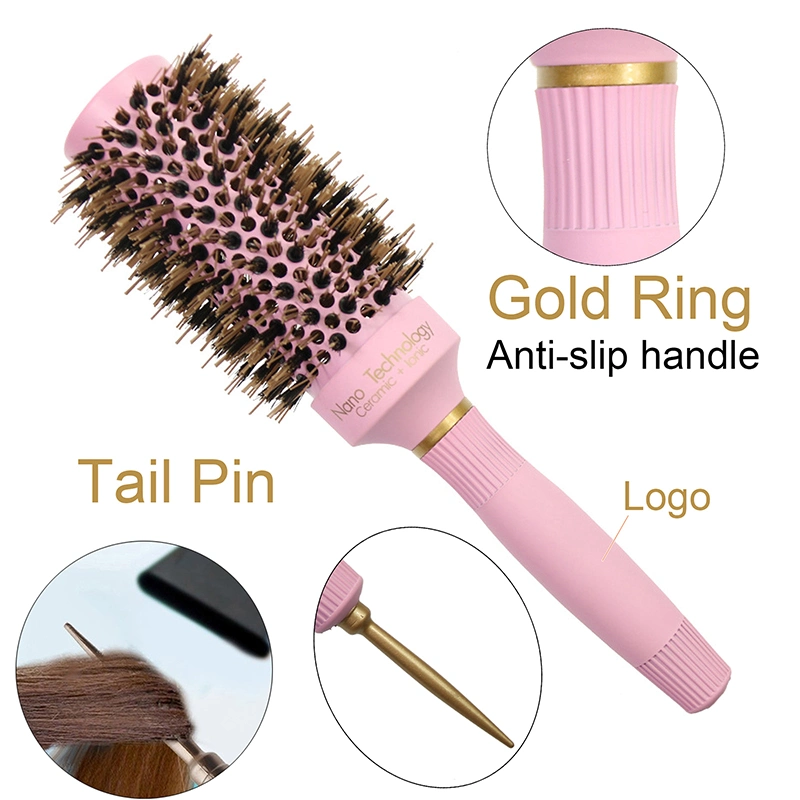 Ceramic Hair Brushes Manufacturers Boar Bristle Salon Styling Round Pink Hair Brush