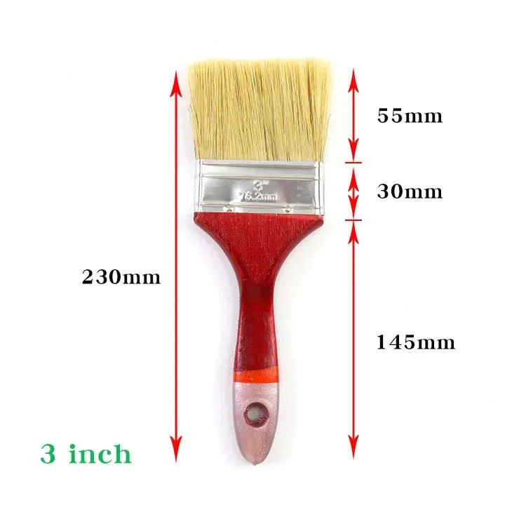 Red Wood Handle Natural Bristle 2023 Hot Sale Paint Brush Different Size Wooden Handle Paint Brush