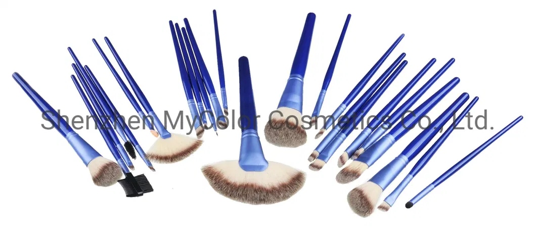 24PCS Professional Blue Makeup Artist Brush Set Cosmetics Brush Kit with Cosmetic PU Bag