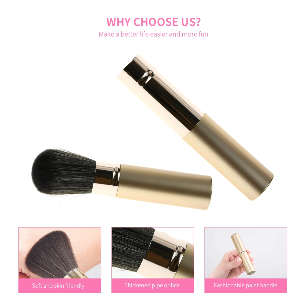 Retractable Flat Single Vegan Makeup Brush Luxury Travel Portable Fluffy Foundation Makeup Brush