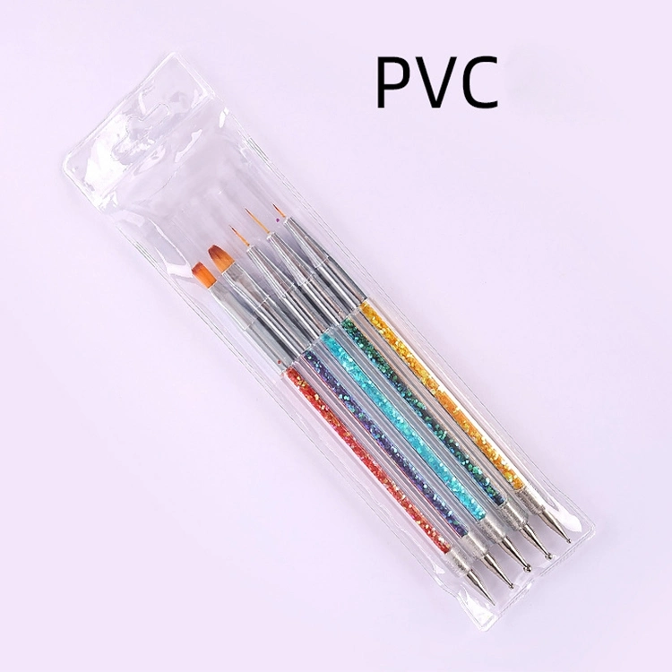 Private Label 5PCS Nail Salon Nail Art Brushes Set Japanese Double End Crystal Pen Drawing Pen Liner Brush with PVC Bag