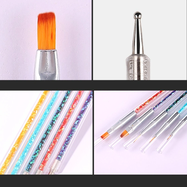 Private Label 5PCS Nail Salon Nail Art Brushes Set Japanese Double End Crystal Pen Drawing Pen Liner Brush with PVC Bag