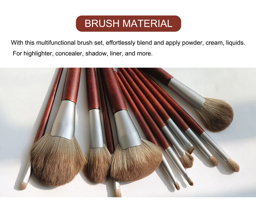 12PCS Set Wood Color ABS Plastic Handle Vegan High Quality Synthetic Hair Makeup Brush Beauty Tools