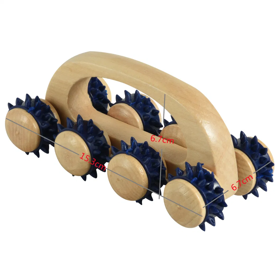 8 Ball Wooden Handheld Massager Wooden Roller Spikes for The Body Neck Shoulder Arms Legs Stress Relief Handle Roller Massage Tools