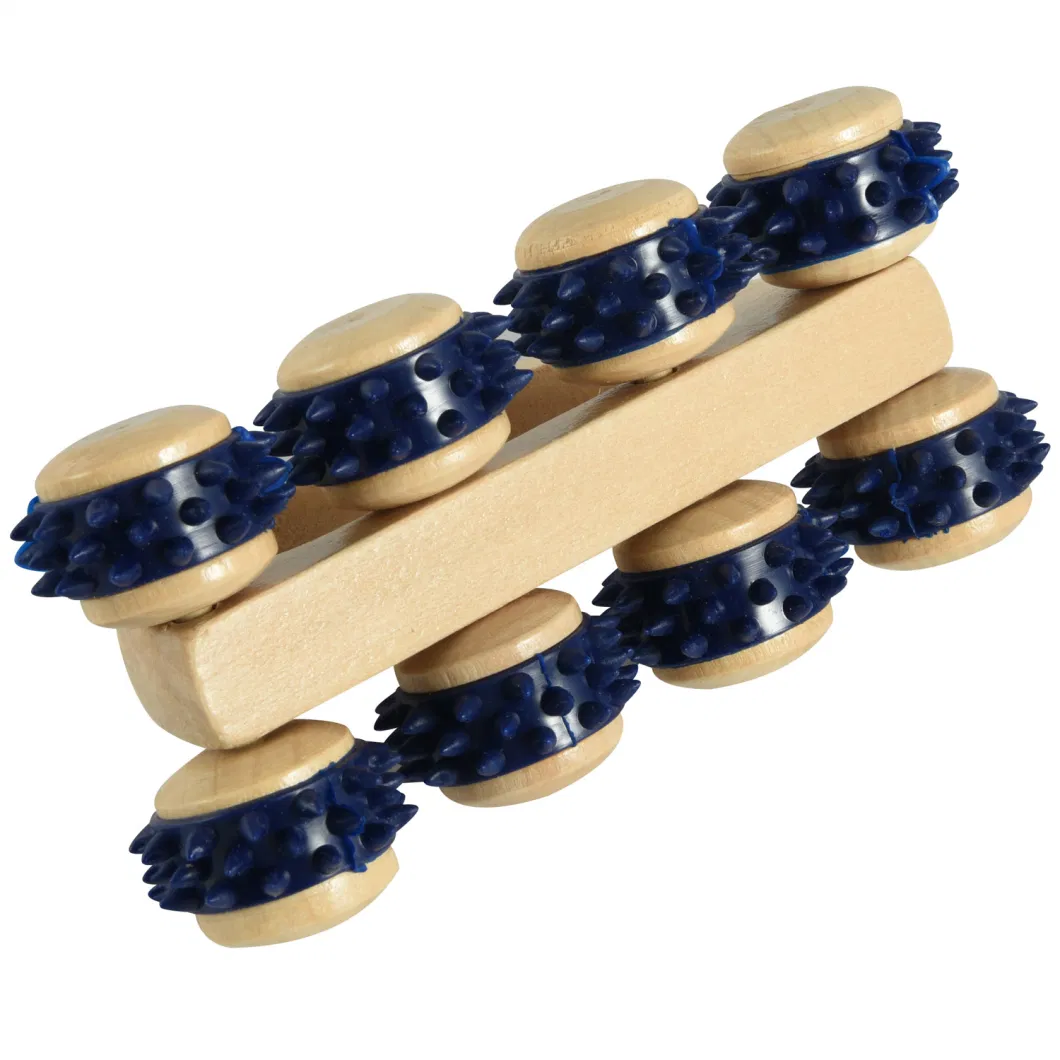 8 Ball Wooden Handheld Massager Wooden Roller Spikes for The Body Neck Shoulder Arms Legs Stress Relief Handle Roller Massage Tools