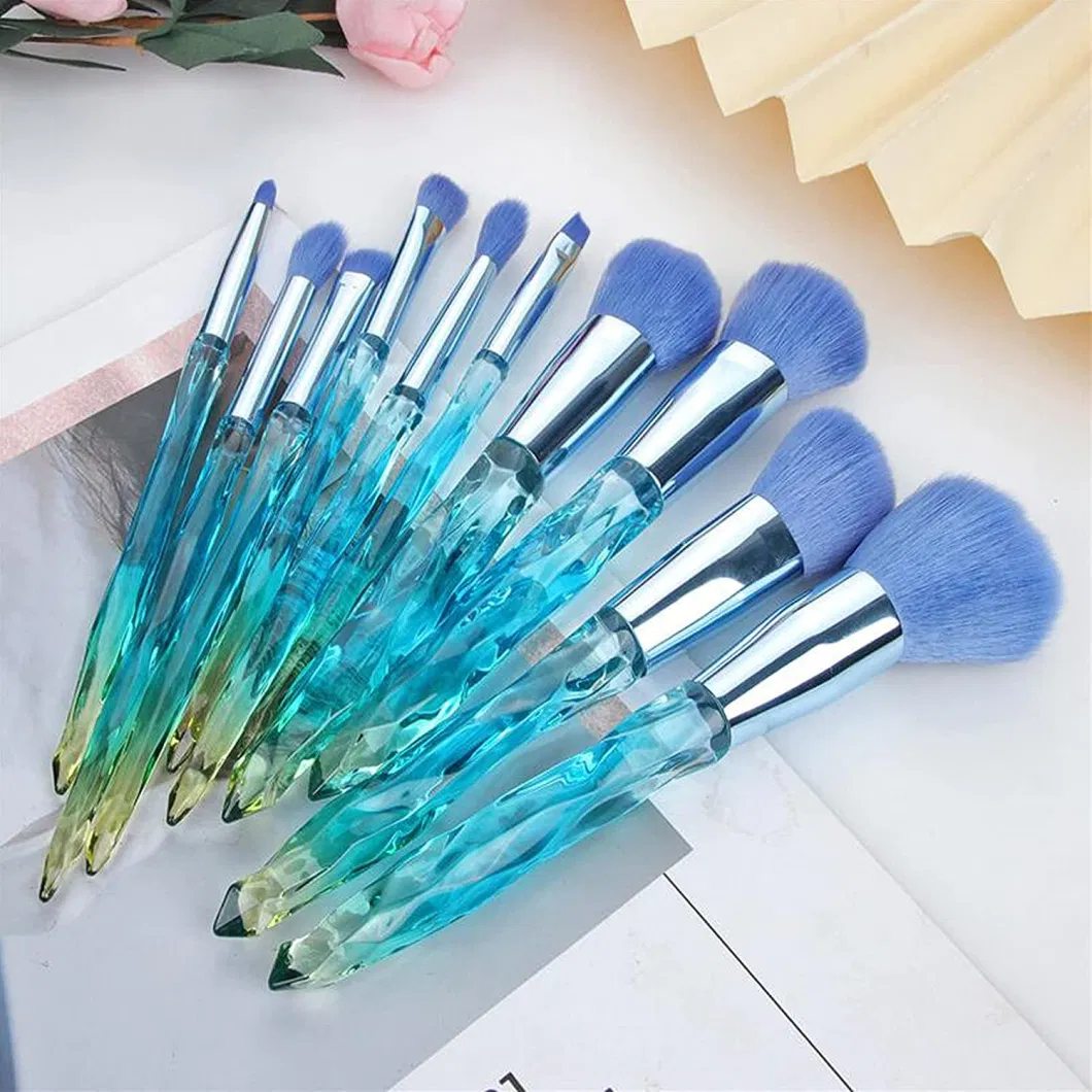 10PCS Crystal Handle Makeup Brush Set, Premium Synthetic Bristles Cosmetic Brush for Powder Foundation Blush Concealer Blending Eyeshadow Eyeliner Make up Brush