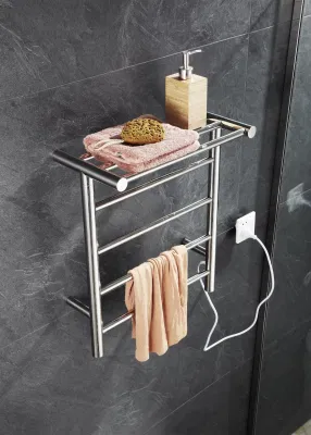 Porta asciugamani riscaldato, scaldasciugamani elettrico in acciaio inox montato a parete per il bagno