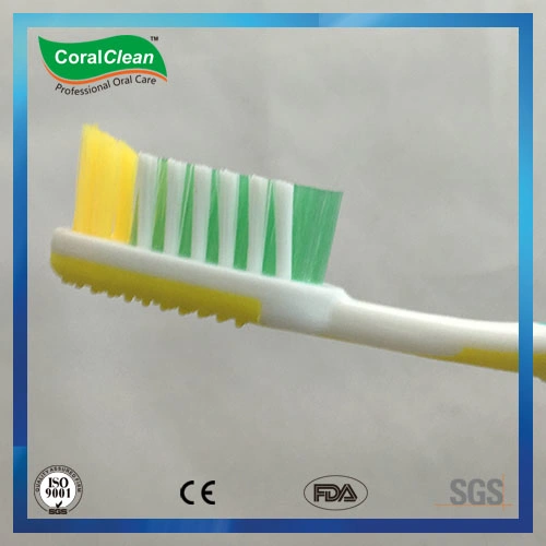 Three Colors Handle &amp; Angled Tufted Bristles Adult Toothbrush