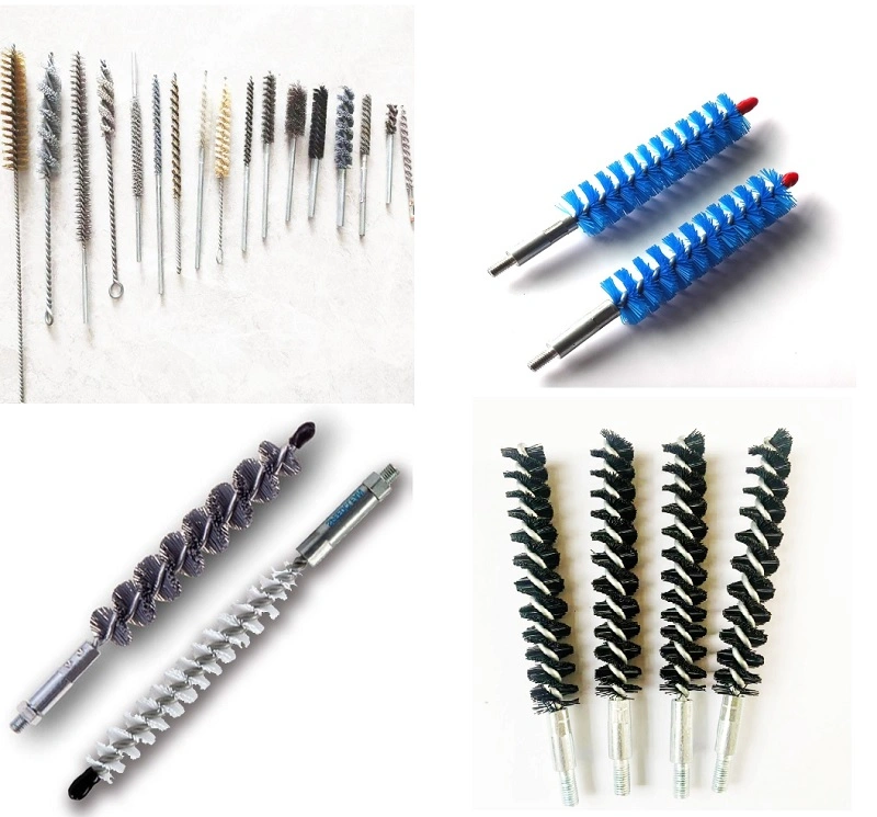 Abrasive Nylon Single Spiral Wire Bristles Spin Grit Internal Tube Cleaning Brush with Thread