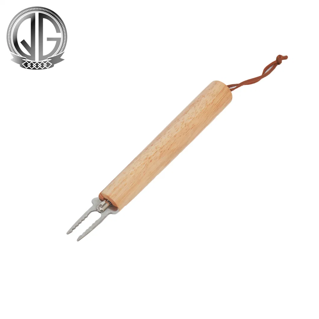 Sample Customization Stainless Steel Telescopic Extension Pole BBQ Fork with Wooden Handle