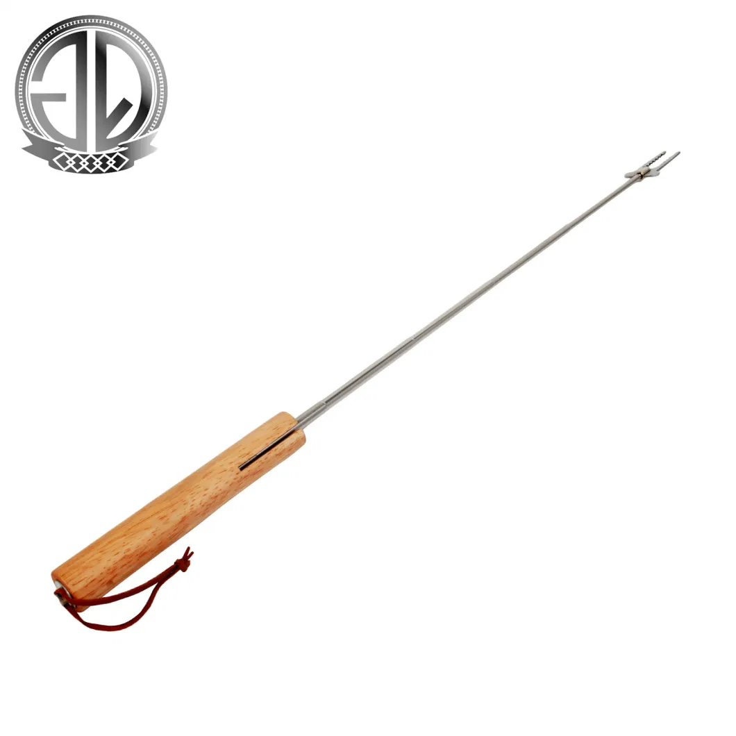 Sample Customization Stainless Steel Telescopic Extension Pole BBQ Fork with Wooden Handle