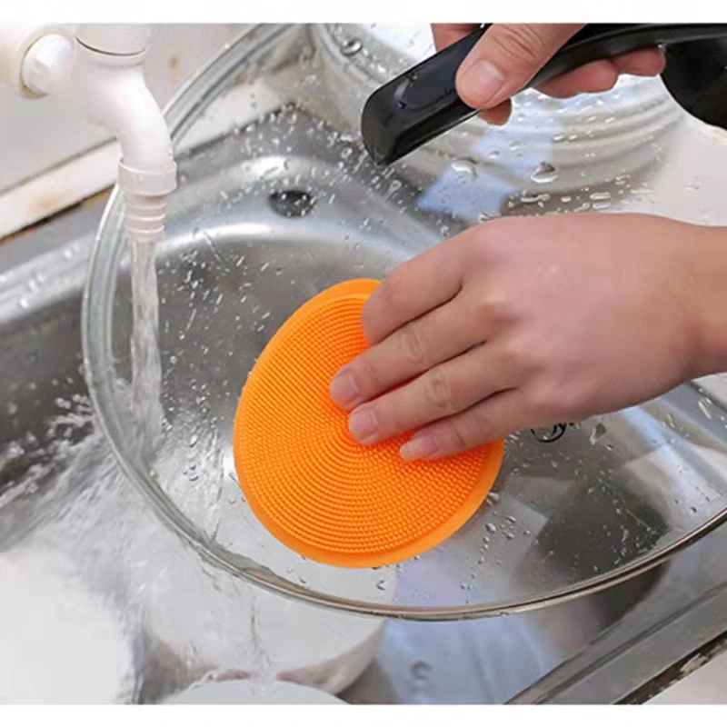 Silicone Sponges Kitchen Scrub Brush Round Silicone Dish Brush with Double Side Bristles