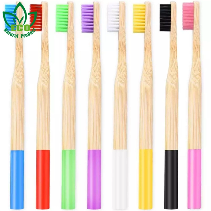 Natural and Vegan Colorful Round Bamboo Toothbrush Biodegradable