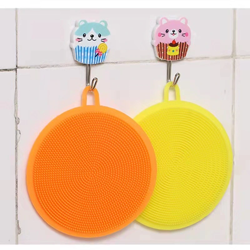 Silicone Sponges Kitchen Scrub Brush Round Silicone Dish Brush with Double Side Bristles